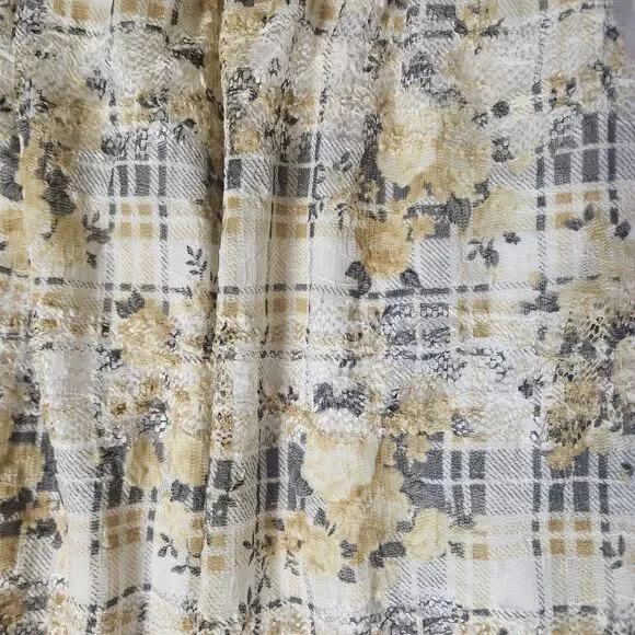 Mini Milkmaid Babydoll Puff Sleeve Dress M Sheer Lace Floral Plaid Twee Yellow - Picture 4 of 12